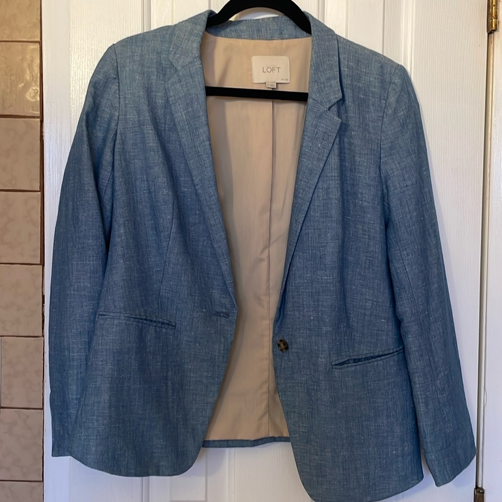 Denim colored not denim material blazer , great condition